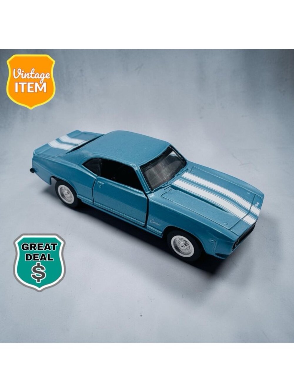 New-Ray 1:43 1967 Chevrolet Camaro Z-28 Blue/White Diecast Car Opening Doors